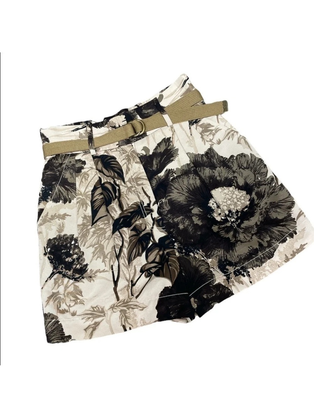 Chris Benz High-Waist Floral Print Shorts in Black & Khaki